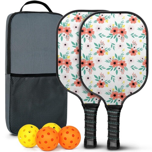 Pickleball Paddles Sæt Blomster Glasfiber2 Paddles + 2