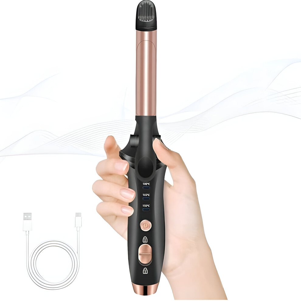 HIBIBUD USB Rechargeable 4000mAh Cordless Curling Iron, 3 Temp, 2-in-1 Straightener & Curler, Mini Travel â compatible with USB charging