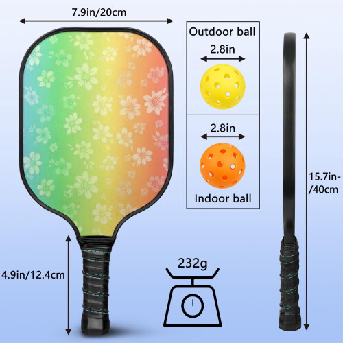 Σετ κουπιών Pickleball από fiberglass με λουλούδια και 2 μπάλες 2