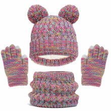 Kids Winter Hat Gloves Scarf Set Knit Beanie for Girls Boys with Cute Pom Pom