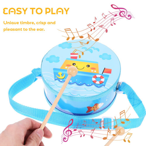 Wooden Hand Drum Sky Blue with Stick 1 Set