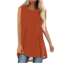 Zomerse tops voor dames: tanktops, plus size tops met ronde hals, mouwloze tops, mouwloze tuniek tops, modieuze effen kleuren, casual T-shirts en