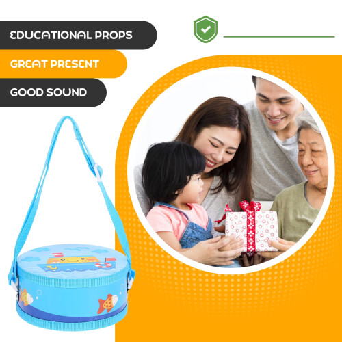 Wooden Hand Drum Sky Blue with Stick 1 Set 2