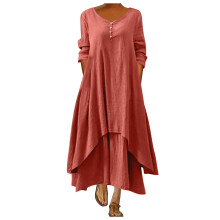 Winter- und Herbstkleider für Damen, Hochzeitsgäste, langärmeliges, lässiges, einfarbiges Kleid mit Rundhalsausschnitt, asymmetrischem, lockerem