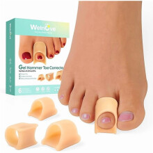 Welnove Hammertoe Corrector – 6-Pack Soft Gel Toe Splints, Realign Bent/Crooked/Claw/Hammer Toes, 3 Sizes (Beige), Compatible with All Footwear