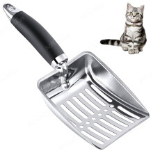 Hund Katt Ren Avföring Tillbehör Rostfritt Stål Spade Kattsand Skopa Minskar Damm Långt Handtag Metall Skopa Husdjur Rengöringsverktyg