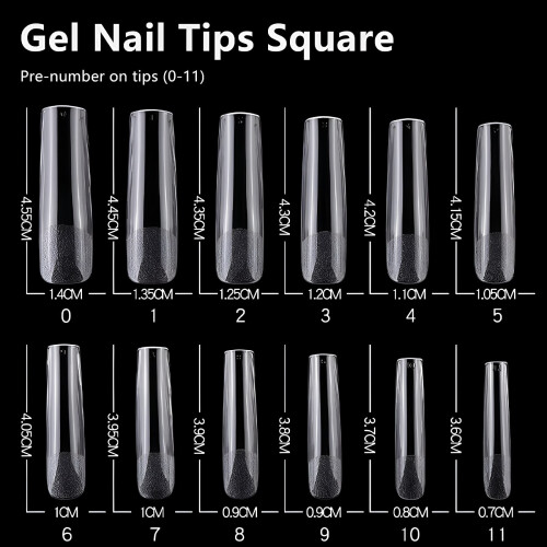Τετράγωνο Gel Nail Tips240 τεμάχια Πολύ Μακριά Διαφανή Κωνικά Τετράγωνα Ψεύτικα Νύχια 1