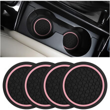 sottobicchieri per portabicchieri auto, 7 cm, antiscivolo, antipolvere - Universali per auto, camion e camper (nero/rosso)