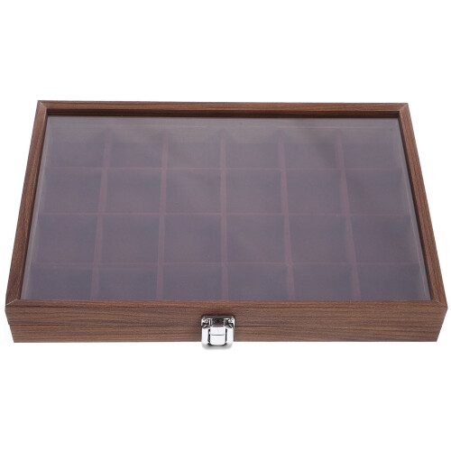 Teebeutel-Organizer aus Holz mit transparenten Glasfächern, dunkelbraun
