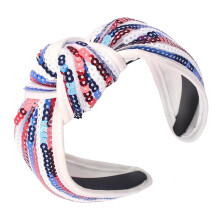 Haarband met pailletten en knoop voor 4 juli voor vrouwen en meisjes – Rood, wit en blauw patriottische haarband, ontwerp met de Amerikaanse vlag,