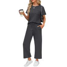 Women's 2-Piece Summer Workout Set – Short Sleeve, Casual Outfit, Compatible with Coffee L