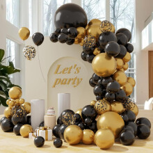 Kit d'arche de ballons noirs et dorés, ballons à confettis pour décorations de fête