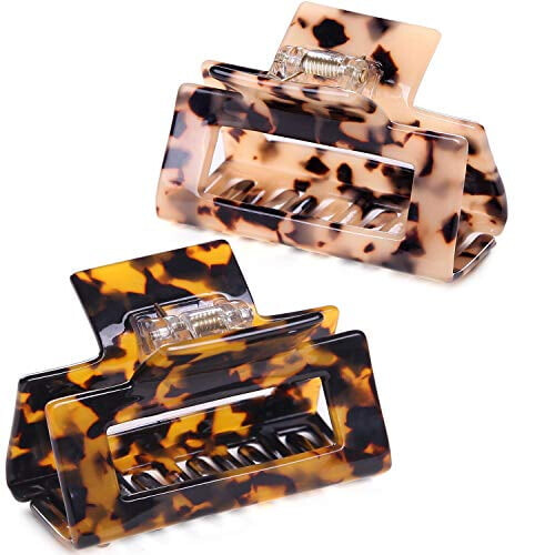 Conjunto de 2 Presilhas de Cabelo Grossas em Acetato de Celuloide com Recortes de Tartaruga e Leopardo