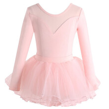 Jenters ballett-trikot langermet gymnastikkkjole netting ryggløs jumpsuit elastisk dansetøy for barn tutu-antrekk jenter ballett-trikot
