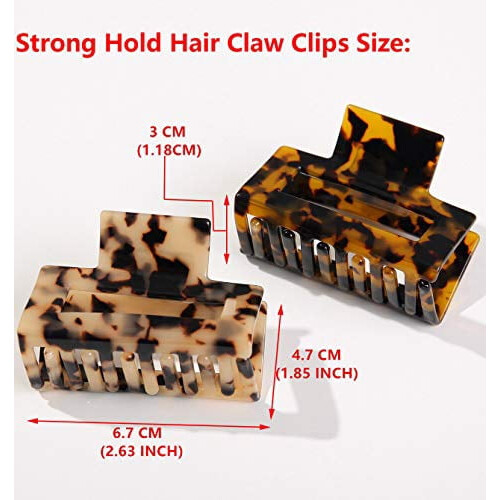 Conjunto de 2 Presilhas de Cabelo Grossas em Acetato de Celuloide com Recortes de Tartaruga e Leopardo 1