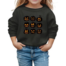 Geansaí Pumpkin Oíche Shamhna do Chailíní, Geansaí Cartúin Te, Muinchille Fada, Muineál Babhta, Dubh, 11-12 Bliana, Ag luí le Cóisir Scoile