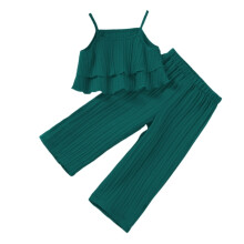 Ediodpoh Zomerset voor meisjes (2-delig): Mouwloos topje en zachte broek, effen donkergroen, casual Europese stijl, geschikt voor kinderen van 3-4