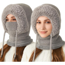 Dámská čepice 3v1 s šálou a maskou, fleecová podšívka, zimní pletená čepice, šály a masky, dámská outdoorová čepice s šálou