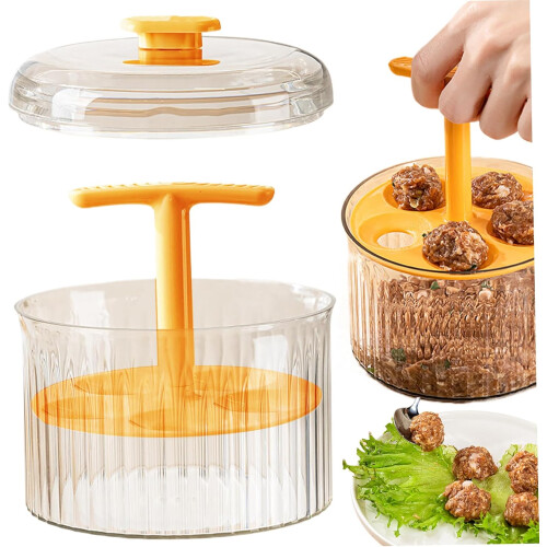 Meatball Maker with Lid, 5 Hole Translucent Mold for Uniform Shape, Easy Clean Kitchen Cooking Tool 1