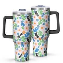 113 cl Pioneer blommigt blommönster isolerat tumbler med handtag, BPA-fritt läckagesäkert lock och sugrör, dubbelväggig vakuum, varm 12