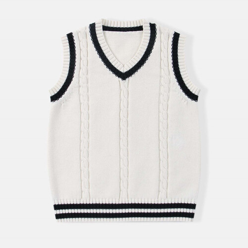 Mädchenpullover, Kinderpullover mit V-Ausschnitt, ärmellos, warm, gestrickt 1