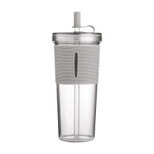 Gobelet de voyage en acrylique, à double paroi isolée, avec couvercle et paille – Gobelet transparent réutilisable pour boissons froides (gris,
