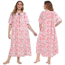 Große Größen: Damen-Nachthemd mit Blumenmuster, eckiger Ausschnitt, lässiges Nachthemd mit Spitzenbesatz, langes Nachthemd/Hauskleid (XL-5XL)