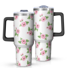 Gobelet isotherme Pioneer Flower de 1,2 L (40 oz) à motif floral, avec poignée, couvercle étanche sans BPA et pailles, double paroi sous vide,