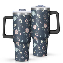 Gobelet isotherme Pioneer Flower de 1,2 L (40 oz) à motif floral, avec poignée, couvercle étanche sans BPA et pailles, double paroi sous vide,