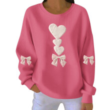Damen-Sweatshirt zum Valentinstag mit Herzprint, geripptem Rundhalsausschnitt, lässigem Langarm-Pullover