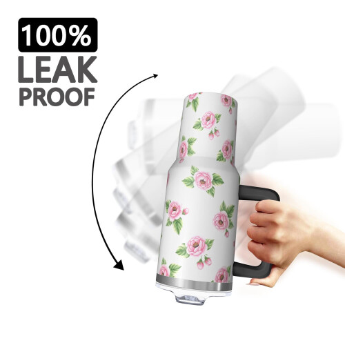 Ποτήρι Pioneer με 40oz, μονωμένο με λαβή και σχέδιο λουλουδιών, καπάκι και καλαμάκια 2