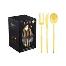 Ensemble de couverts en plastique doré - 102 fourchettes robustes