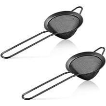 Juego de 2 coladores de acero inoxidable negro, tamices cónicos de malla fina de 8,4 cm con mango largo – Resistentes a la corrosión, fáciles de