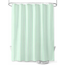 Perdea de duș cu dungi verde deschis și albe (173x183 cm), impermeabilă, cu inele de etanșare și cârlige – accesoriu de baie minimalist,