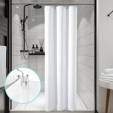 Set perdea de duș tip gofră 3 în 1 cu căptușeală și 6 cârlige, greutate 258 g/m², 91 x 183 cm, alb