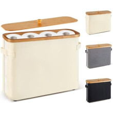 Bamboe toiletpapierhouder met deksel, handvat en antislipbodem – geschikt voor standaard toiletrollen, beige