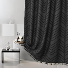 Perdea de duș Boho, cu ciucuri negre, din material țesut, 54x78, model modern de casă de fermă, texturat, cu dungi Chevron, minimalist, pentru