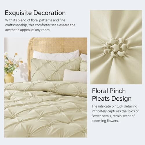 Beige Twin Comforter Set Boho Pintuck 2-Piece 2