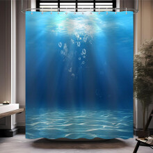 Perdea de duș subacvatică cu tematică marină albastră, 183x183 cm, impermeabilă, cu 12 cârlige, decor pentru baie