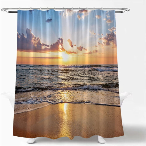 Tropical Sunset Shower Curtain with Plastic Hooks 1