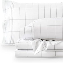 Bettwäsche-Set Twin XL - Premium1800 Ultraweiche Mikrofaser, doppelt gebürstet, tiefe Taschen, Karomuster (Weiß/Grau)