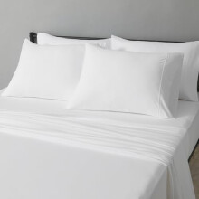 Lakanset i 100 % bomullsjersey, queen size, vit, enfärgad