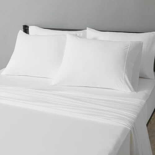 Lakanset i 100 % bomullsjersey, queen size, vit, enfärgad