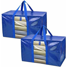 Set van 2 extra grote verhuisdozen met verstevigde handvatten, robuuste opbergtassen voor verhuisbenodigdheden, inpakken en kamperen (blauw met