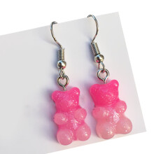 1 paar modieuze, schattige oorbellen in snoepkleuren met cartoonfiguurtjes van gummybeertjes, gemaakt van hars, kleine oorhangertjes, dames sieraden