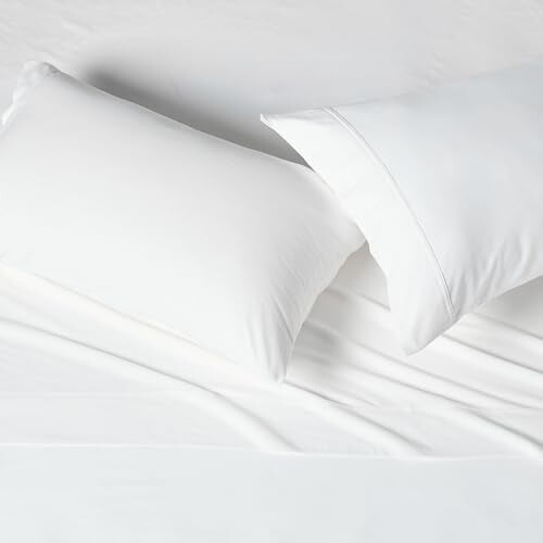 Juego de sábanas básicas de jersey 100% algodón, tamaño matrimonial, blanco, liso 1