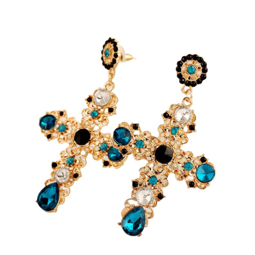 Boho rhinestone cross dangle earrings for women 2