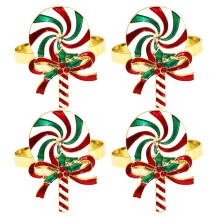 Lot de 4 anneaux de serviette de Noël en forme de sucette, pour décorer votre table.