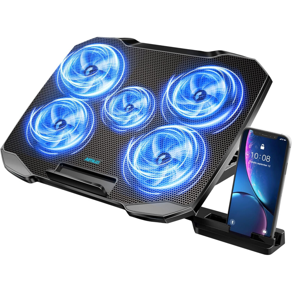 Laptop Cooling Pad Cooler Stand, Fan For 12-15.6 Inch Notebooks, 5 Quiet Fans, Angle Adjustable Stand (Black) Black 9180479602736