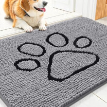 Hunddörrmatta för Muddy Paws – Absorberande, halkfri, snabbtorkande, tvättbar chenillematta (75x50 cm), grå/svart, kompatibel med inomhus- och